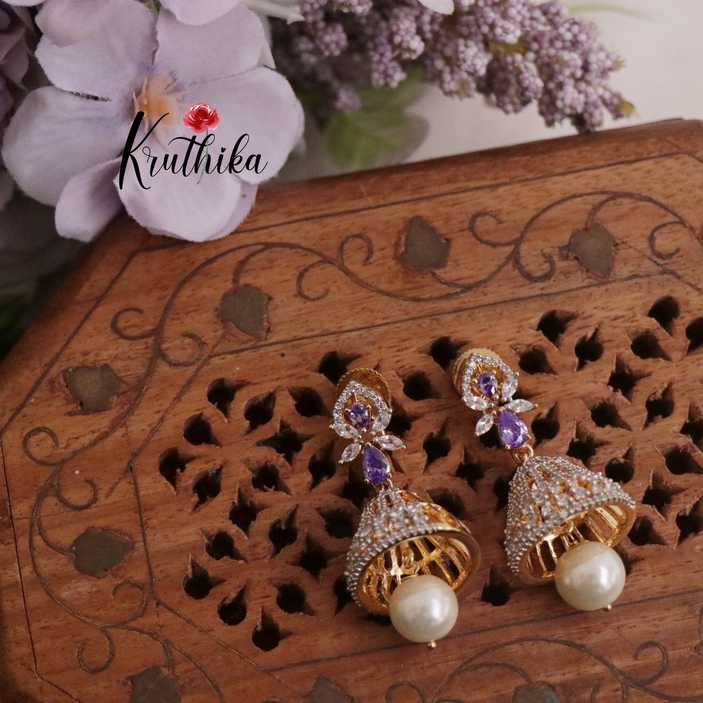 Elegant CZ Jhumka Pearl Drops E653 (Available in 3 Colors)