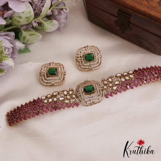 Sparkling Square Leaf Motifs AD Choker NC2736