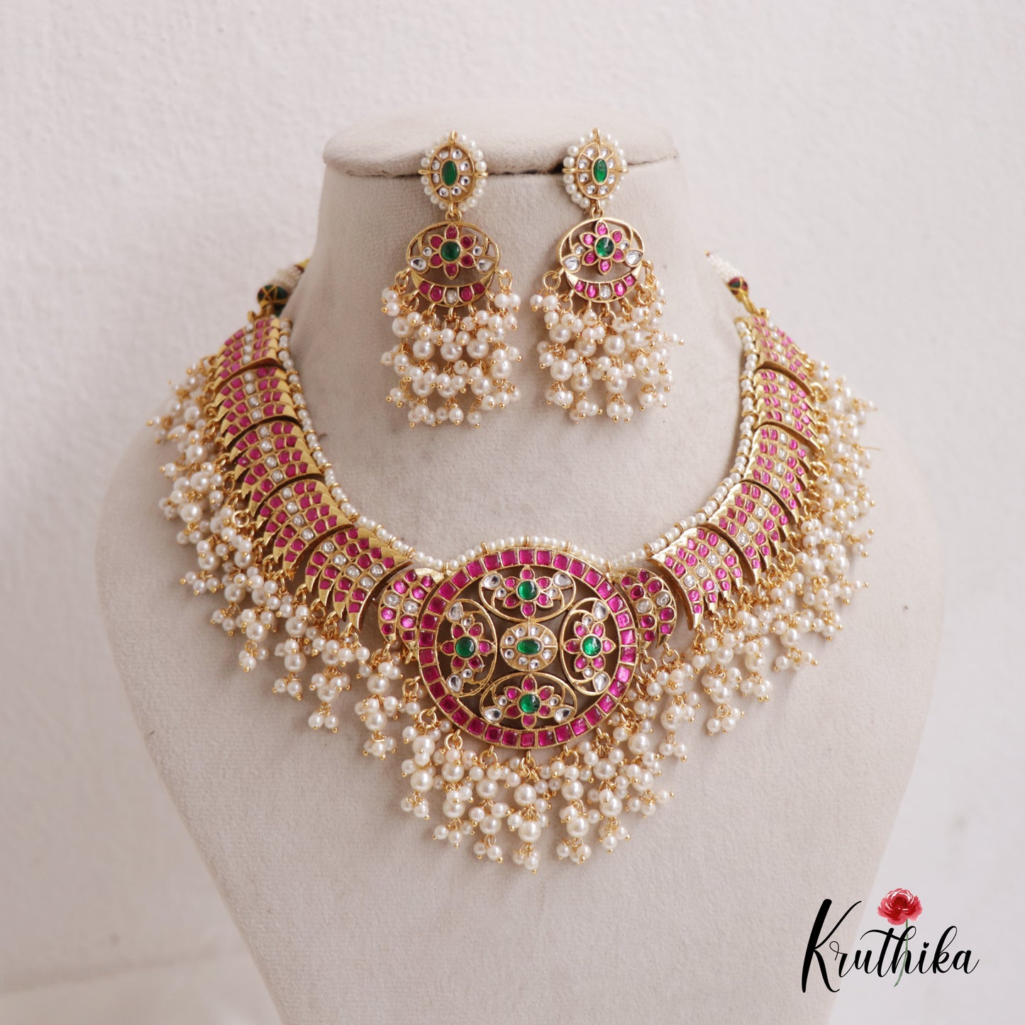 Elegant Floral Jadau Necklace Set NC2624