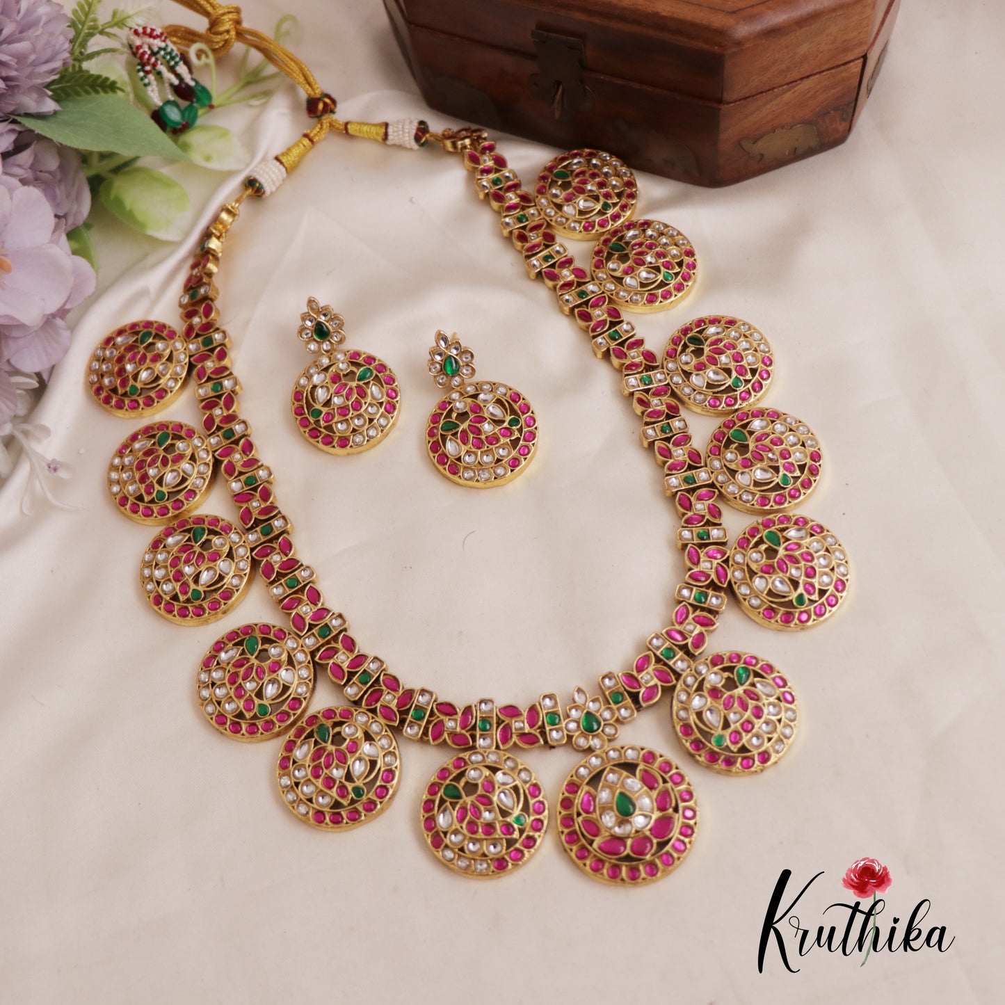 Elegant Bottu Peacock Floral Motifs Jadau Haaram LH2041