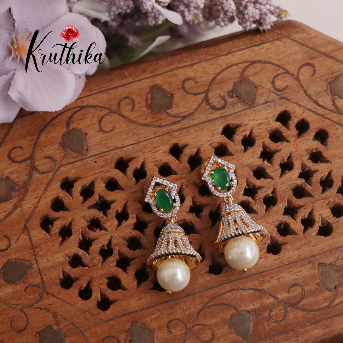 Trendy CZ Sparkling Jhumka with Pearl Drop E623 (Available in 2 Colours)