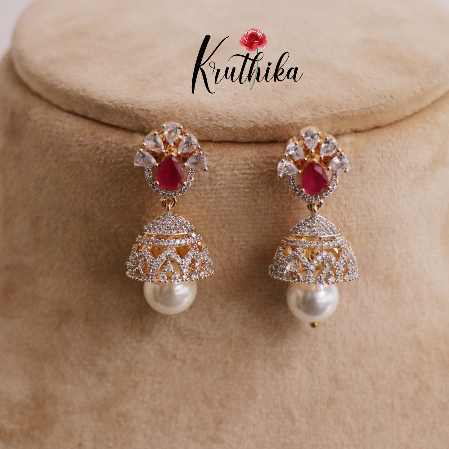 Gorgeous CZ Jhumka With Pearl Drops E656 ( Available in 2 Colours)