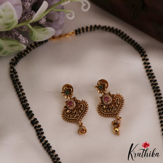 Beautiful Floral Teardrop Motifs Mangalsutra with Earrings Set NC2635