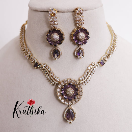Beautiful AD Victorian Necklace with Floral Pendant Drop NC2333 (Available in 5 Colours)