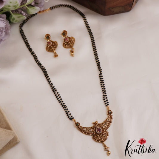 Beautiful Floral Teardrop Motifs Mangalsutra with Earrings Set NC2635