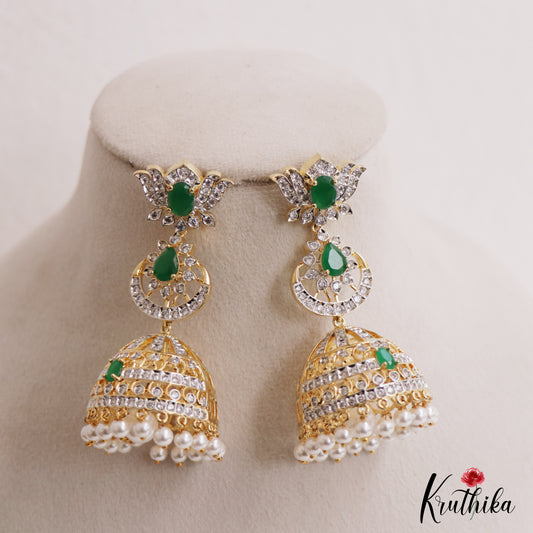 Sparkling Lotus Motifs AD Victorian Jhumkas WIth Pearl Drops E1117