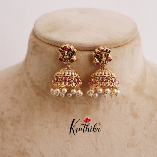 Beautiful Lakshmi Jhumka with Pearl Drops E697 (Available in 2 Colors)