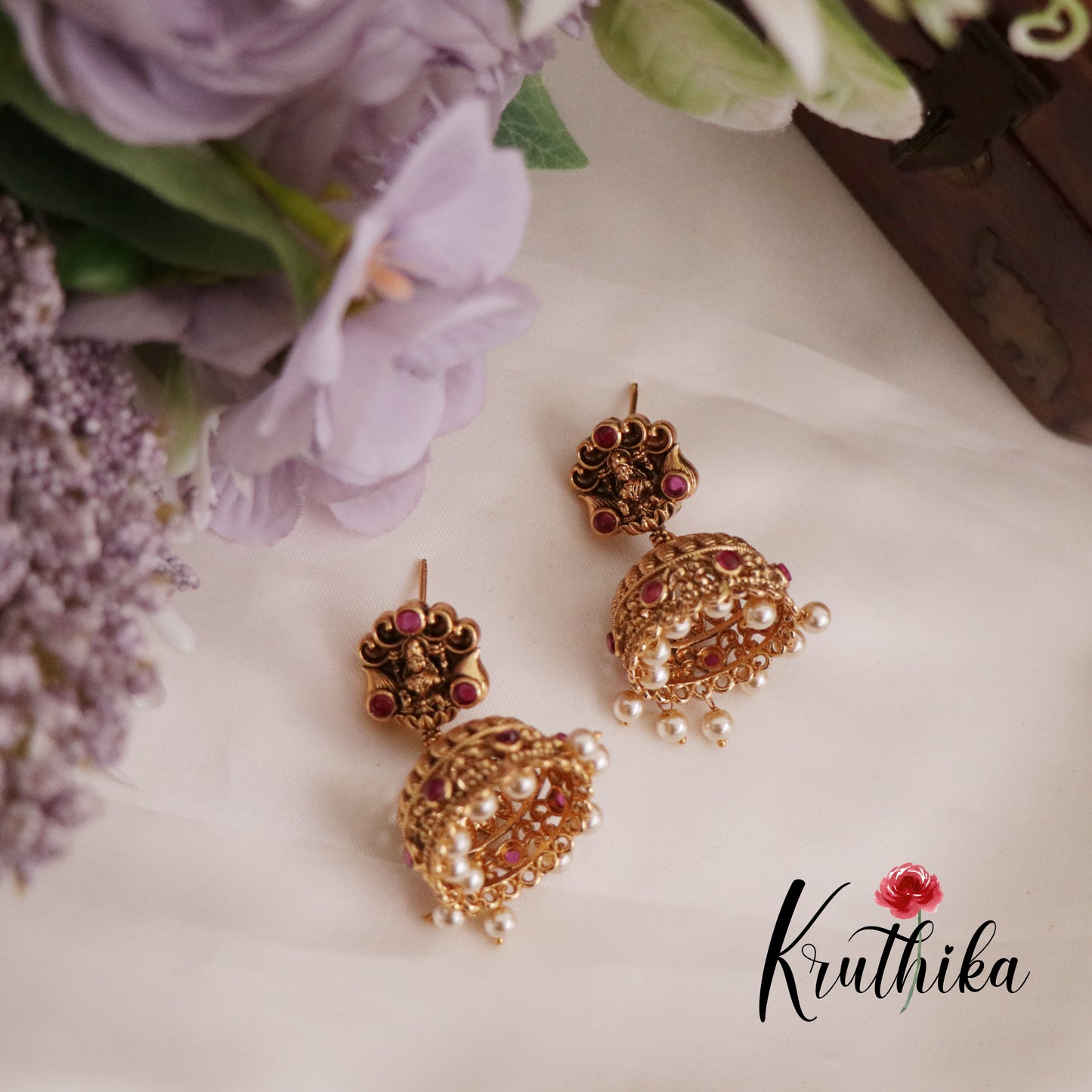 Beautiful Lakshmi Jhumka with Pearl Drops E697 (Available in 2 Colors)