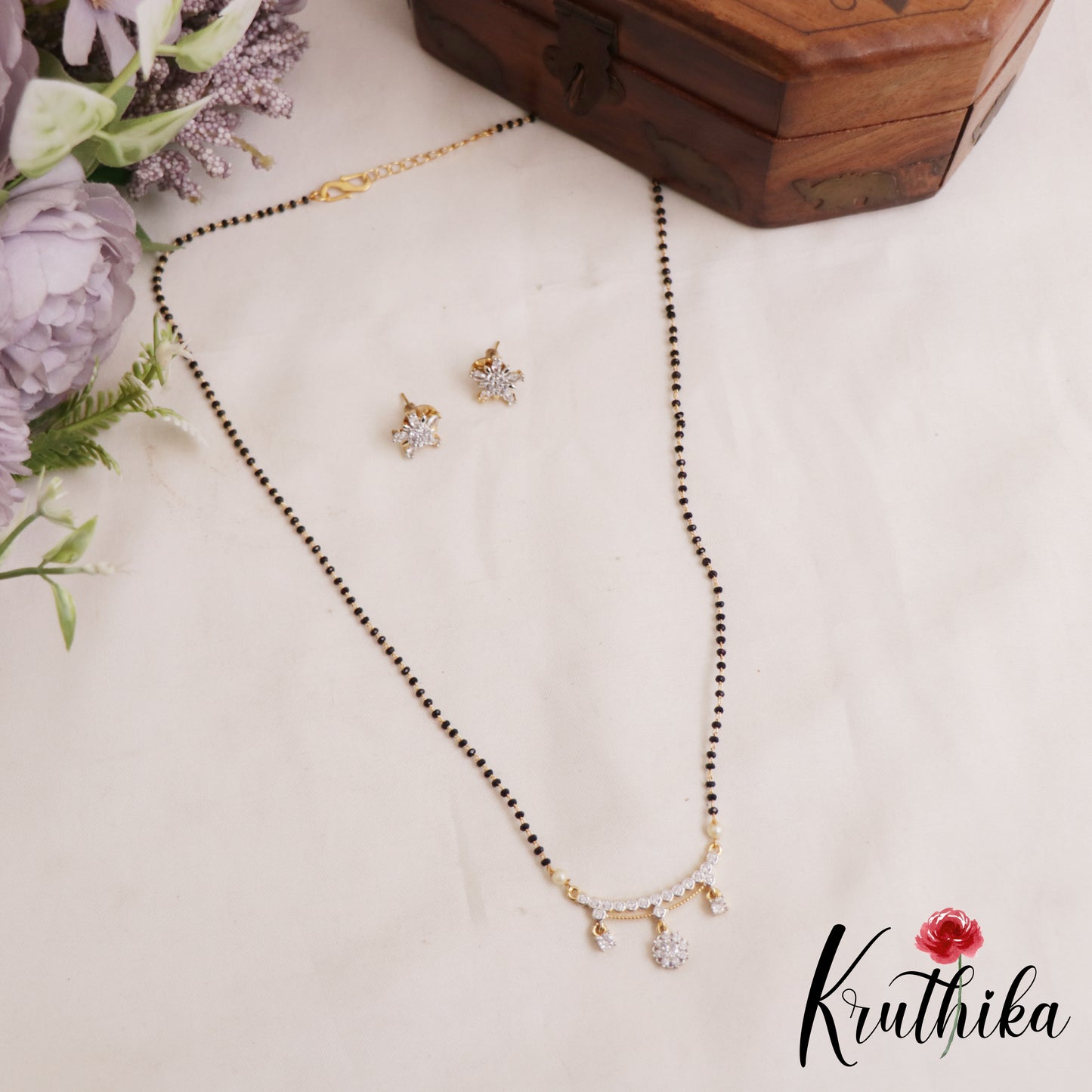 Simple Floral AD Mangalsutra With Earrings Set NC2910