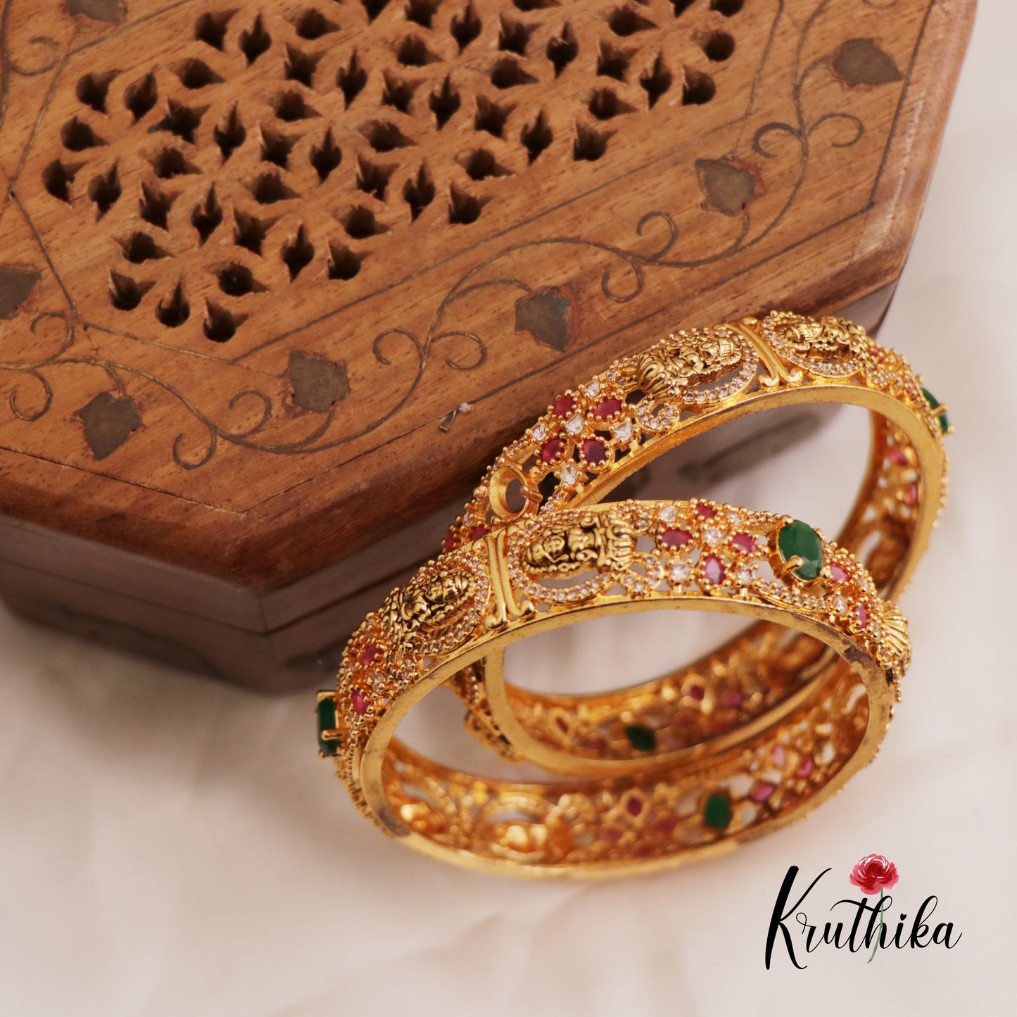 Gorgeous Antique Lakshmi Motifs Bangles B418 (Set Of 2)