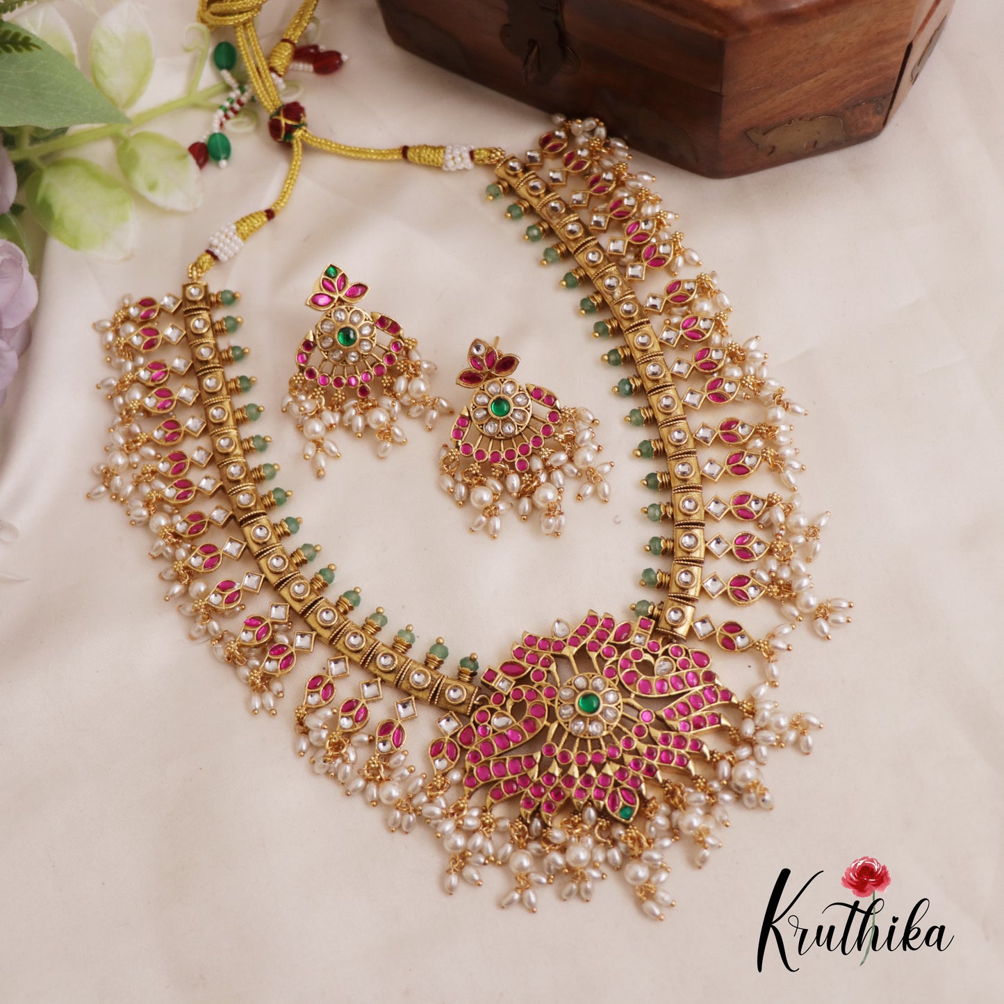 Premium Antique Peacock Guttapoosalu Jadau Necklace NC2564