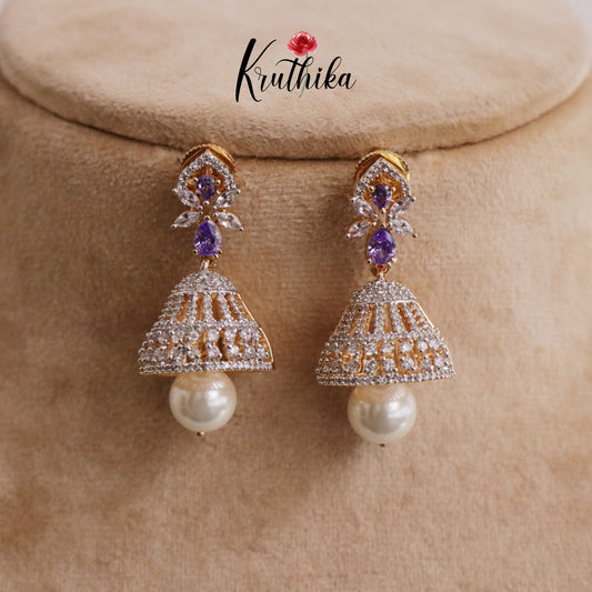 Elegant CZ Jhumka Pearl Drops E653 (Available in 3 Colors)