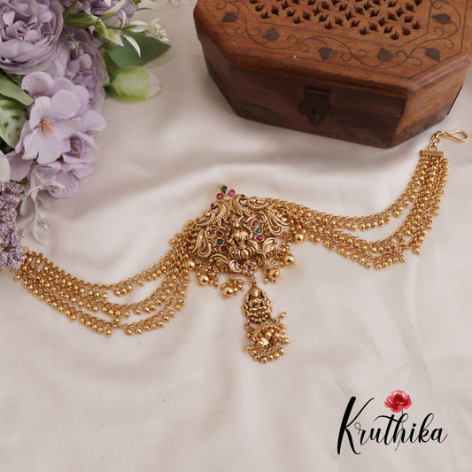 Stunning Antique Lakshmi Jhumka Jada Billa With Triple Strand Bead Chains J291