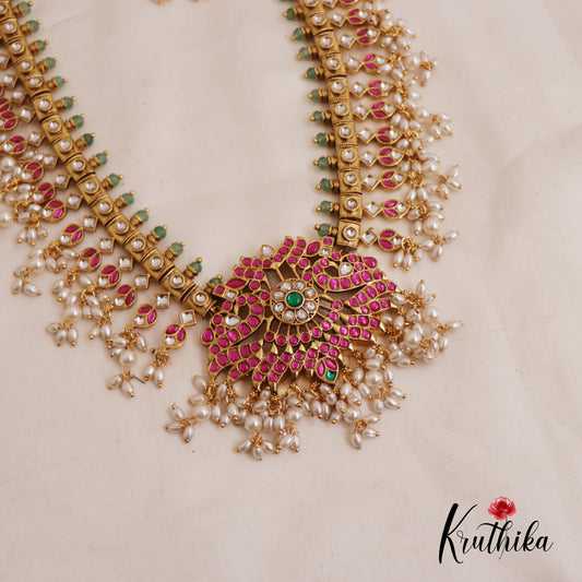 Premium Antique Peacock Guttapoosalu Jadau Haaram LH2024