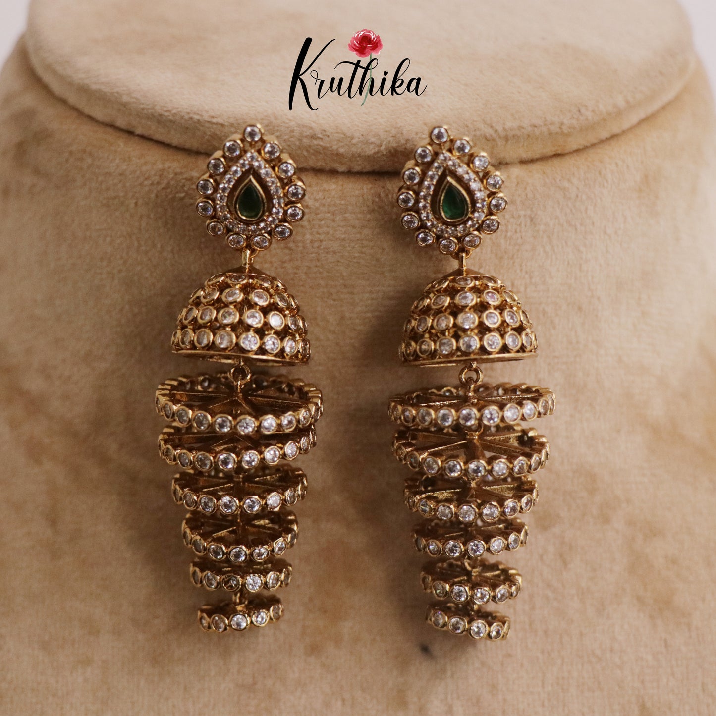 Beautiful CZ Sparkling Victorian Swirl Jhumka Earrings E678