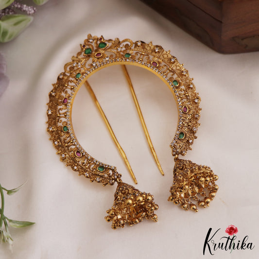 Beautiful Kemp Floral Motifs Half moon shape Jhumka Drops Jada Billa J308