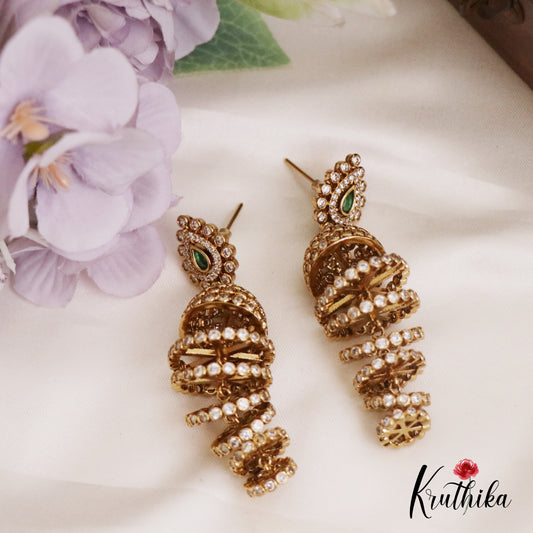Beautiful CZ Sparkling Victorian Swirl Jhumka Earrings E678