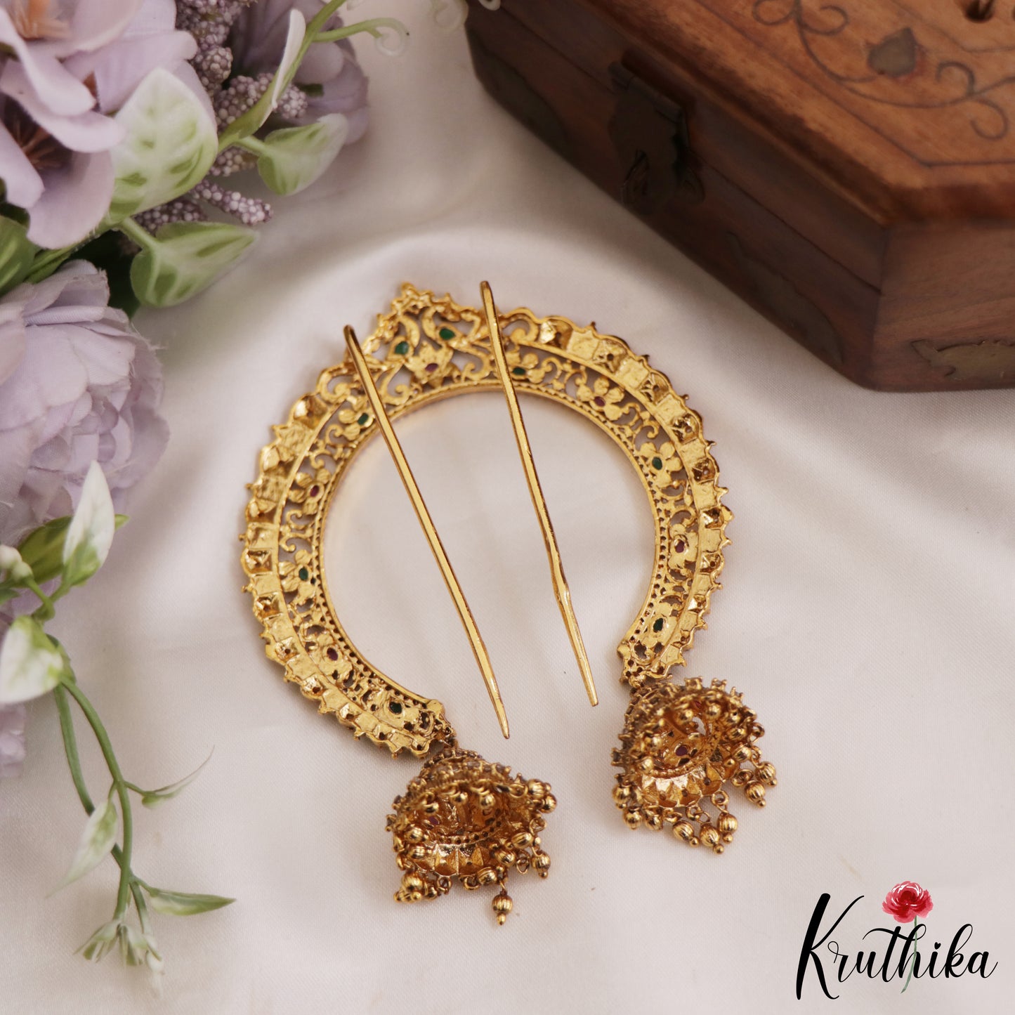Beautiful Kemp Floral Motifs Half moon shape Jhumka Drops Jada Billa J308