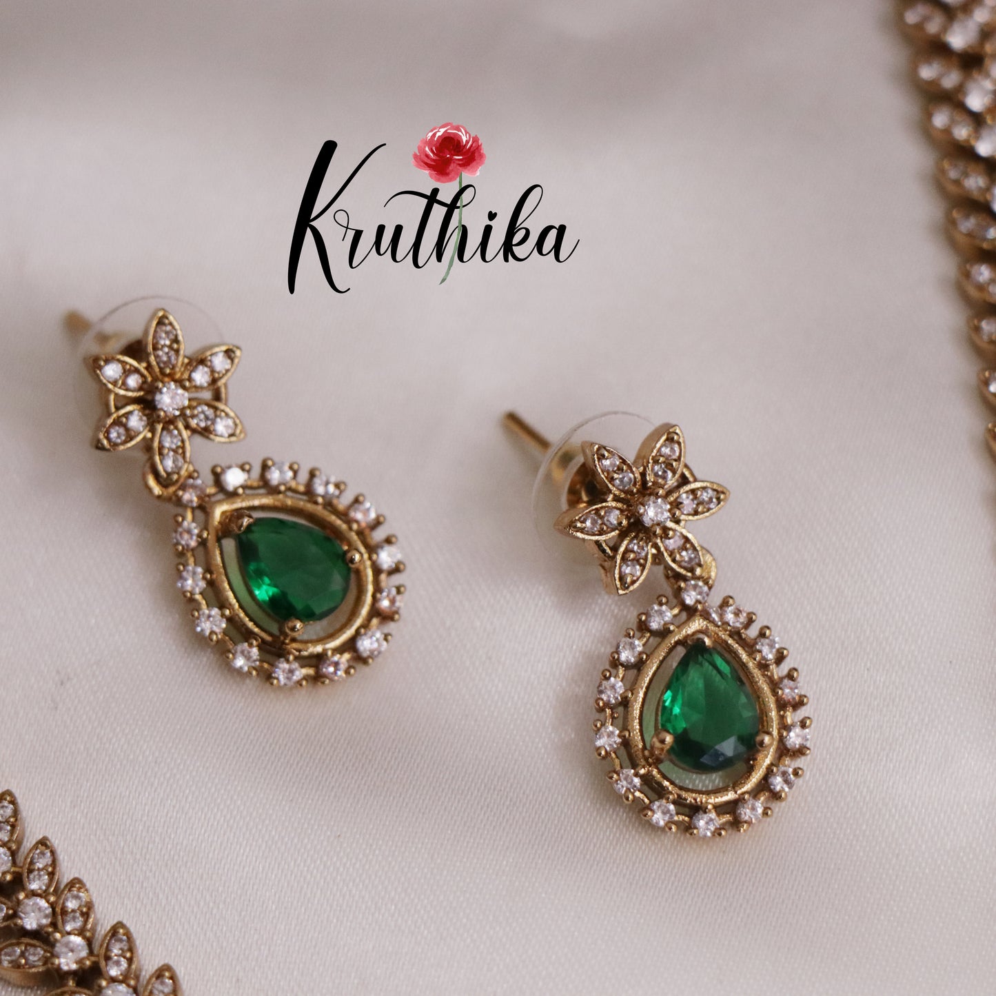 Beautiful CZ Leaf Necklace with Water Drop Pendant Set NC2271 (Available in 2 Colors)