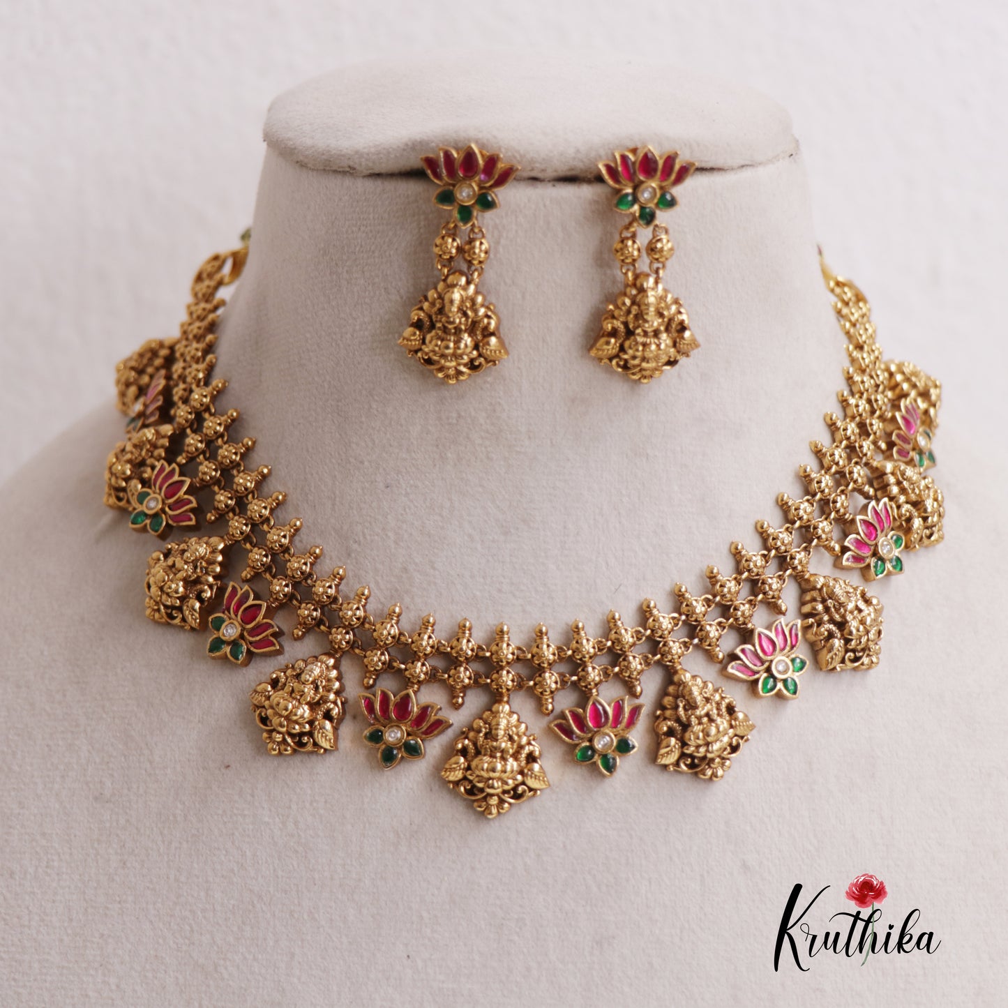 Gorgeous Jadau Lakshmi Lotus Necklace NC2527