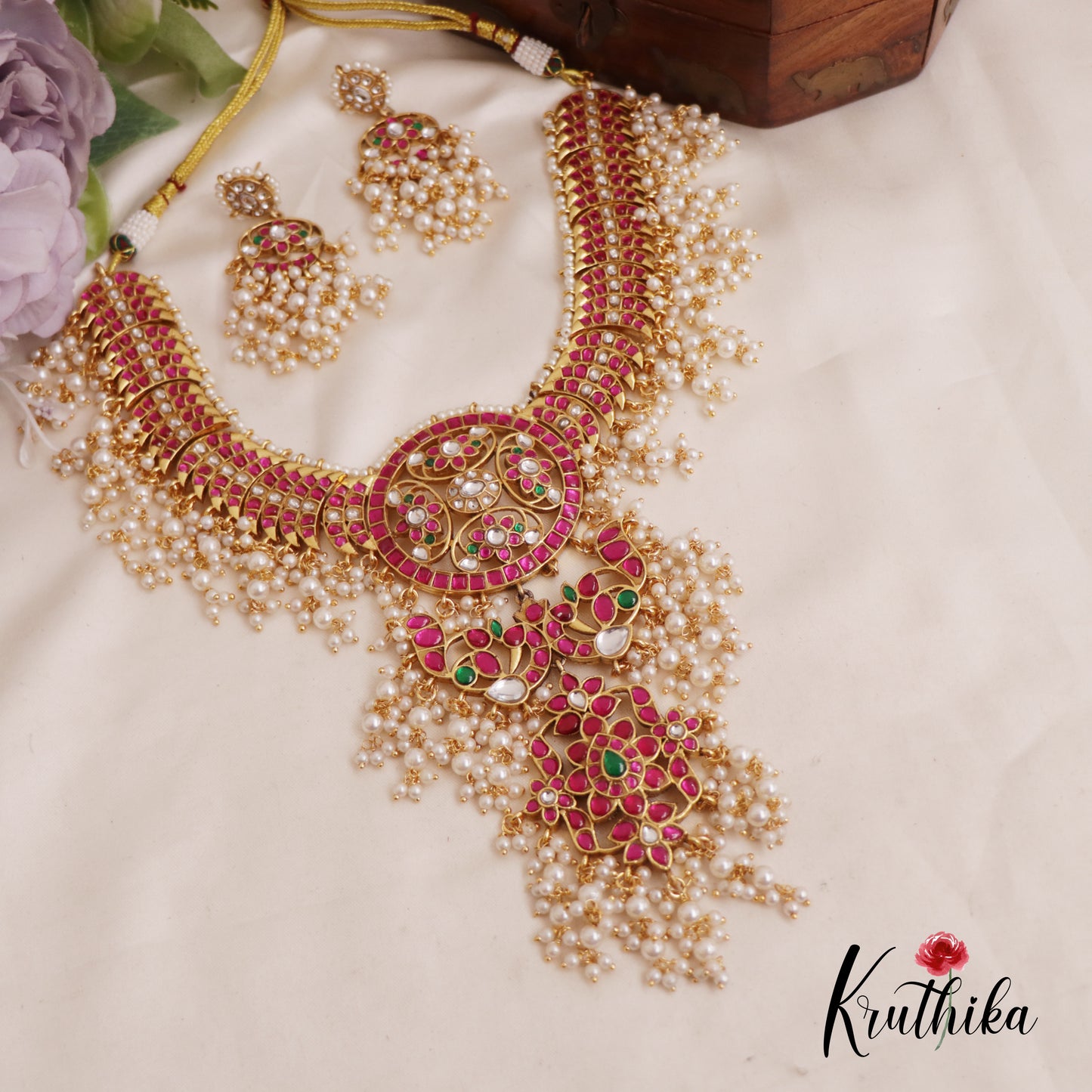 Premium Floral Peacock Kundan Guttapoosalu Jadau Necklace NC2561