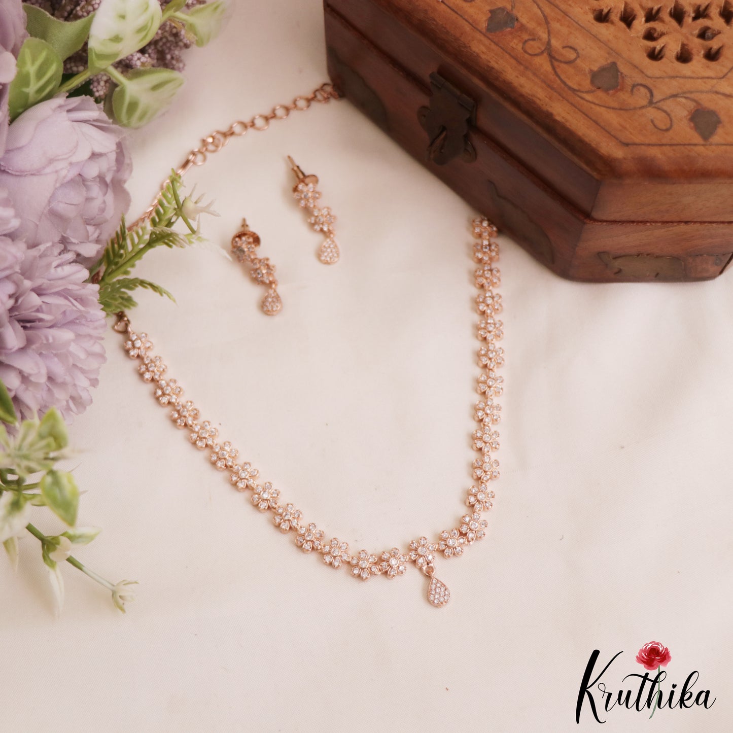 Sparkling Floral Motifs Gold-Tone AD Necklace NC2867 (Available In 2 Colors)