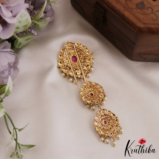 Elegant Antique Floral Motifs Jada Billa With Pearl Drops J310