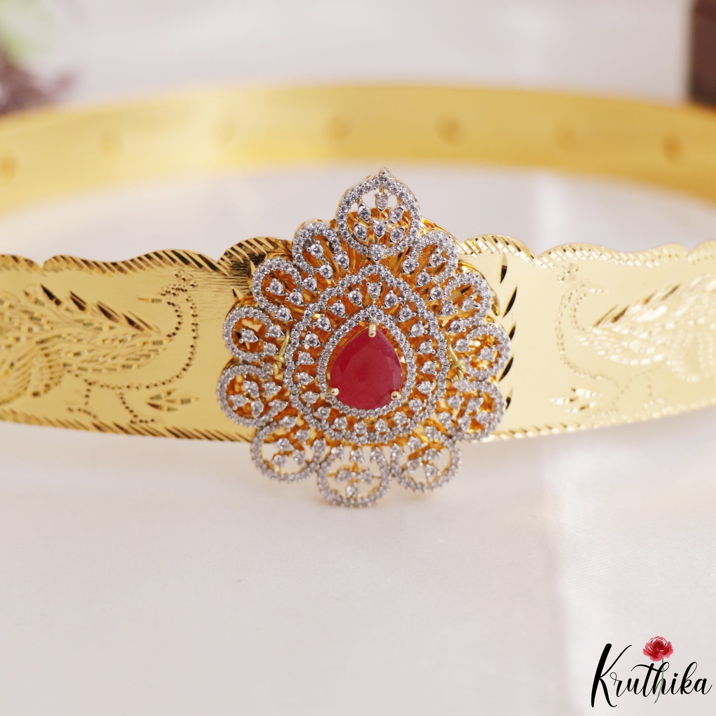 Sparkling Teardrop Motifs CZ Victorian Hip Belt V397 (Available In 2 Colors)