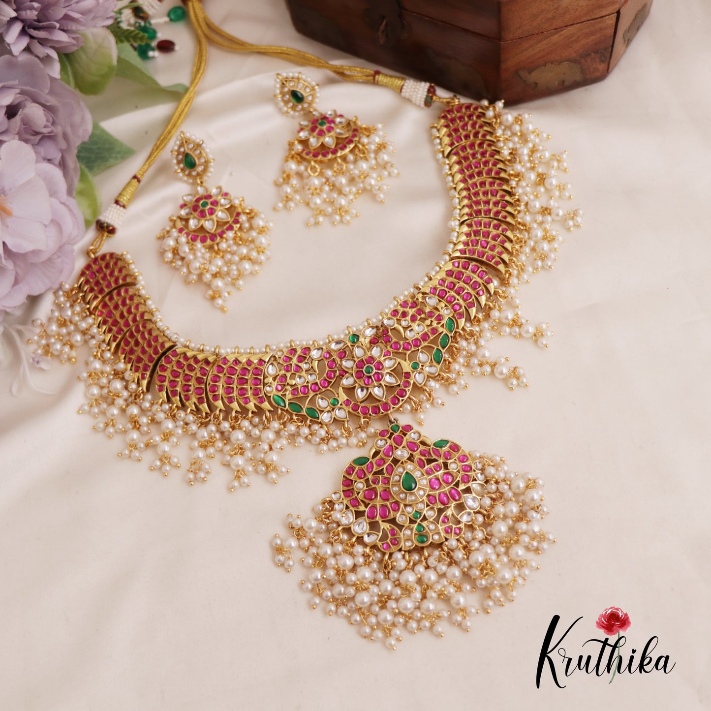 Gorgeous Peacock Floral Kundan Guttapoosalu Jadau Necklace NC2562