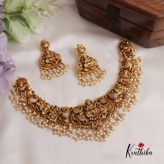 Premium Antique Nagas Lakshmi Peacock Guttapoosalu Necklace NC2520