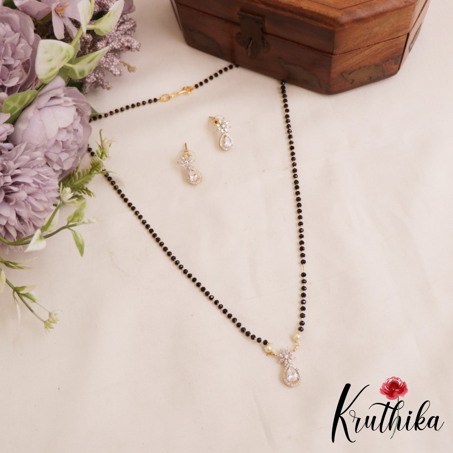 Simple Floral AD Mangalsutra with Earrings Set NC2906