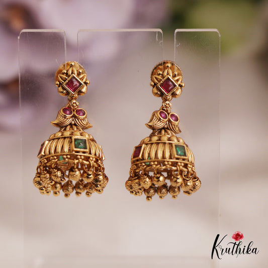 Beautiful Antique Mango Motifs Jadau Jhumka E997 (Available In 2 Colors)