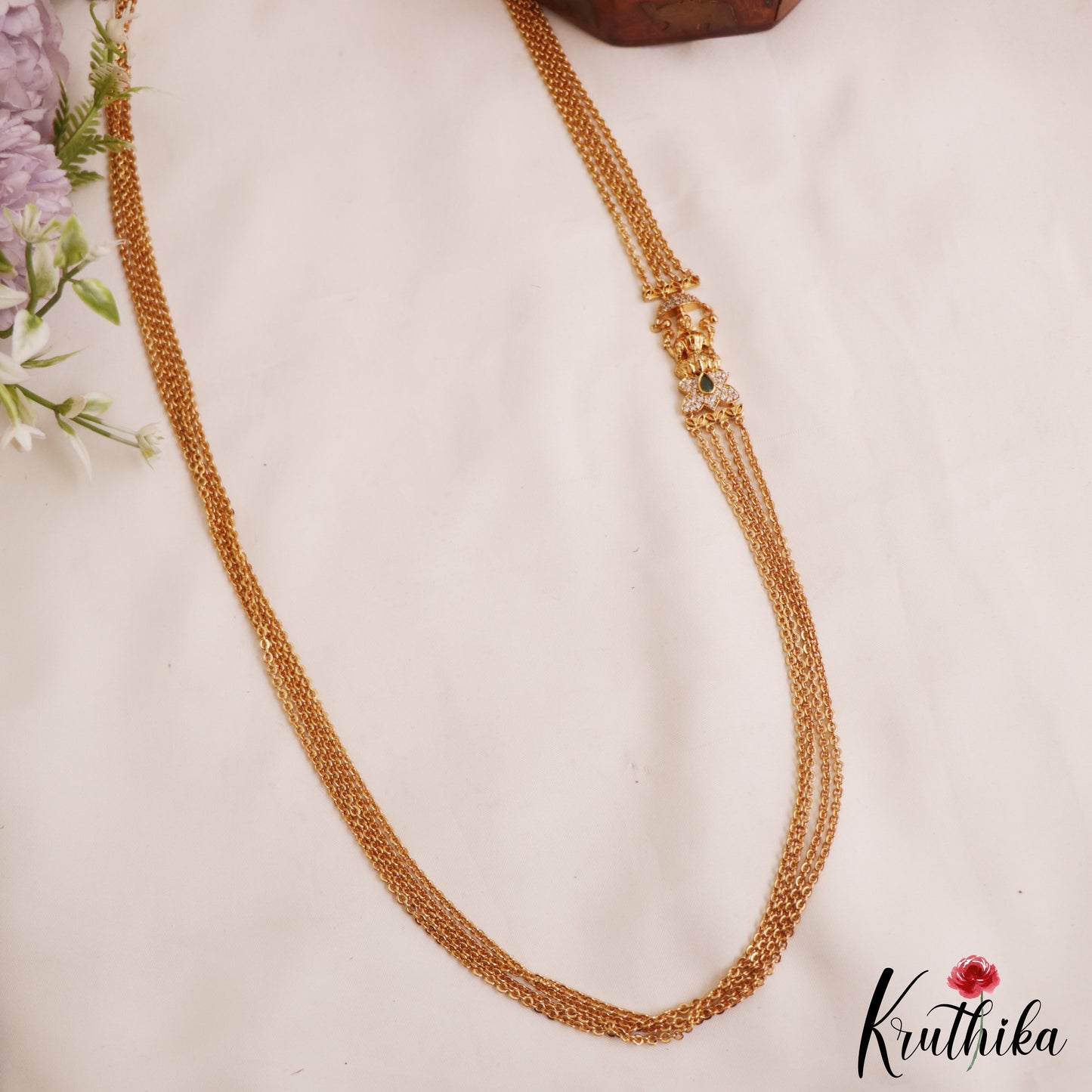 Pretty Multi Layer Ruby Lakshmi Vintage Chandra Haaram with Side AD Pendant LH1907