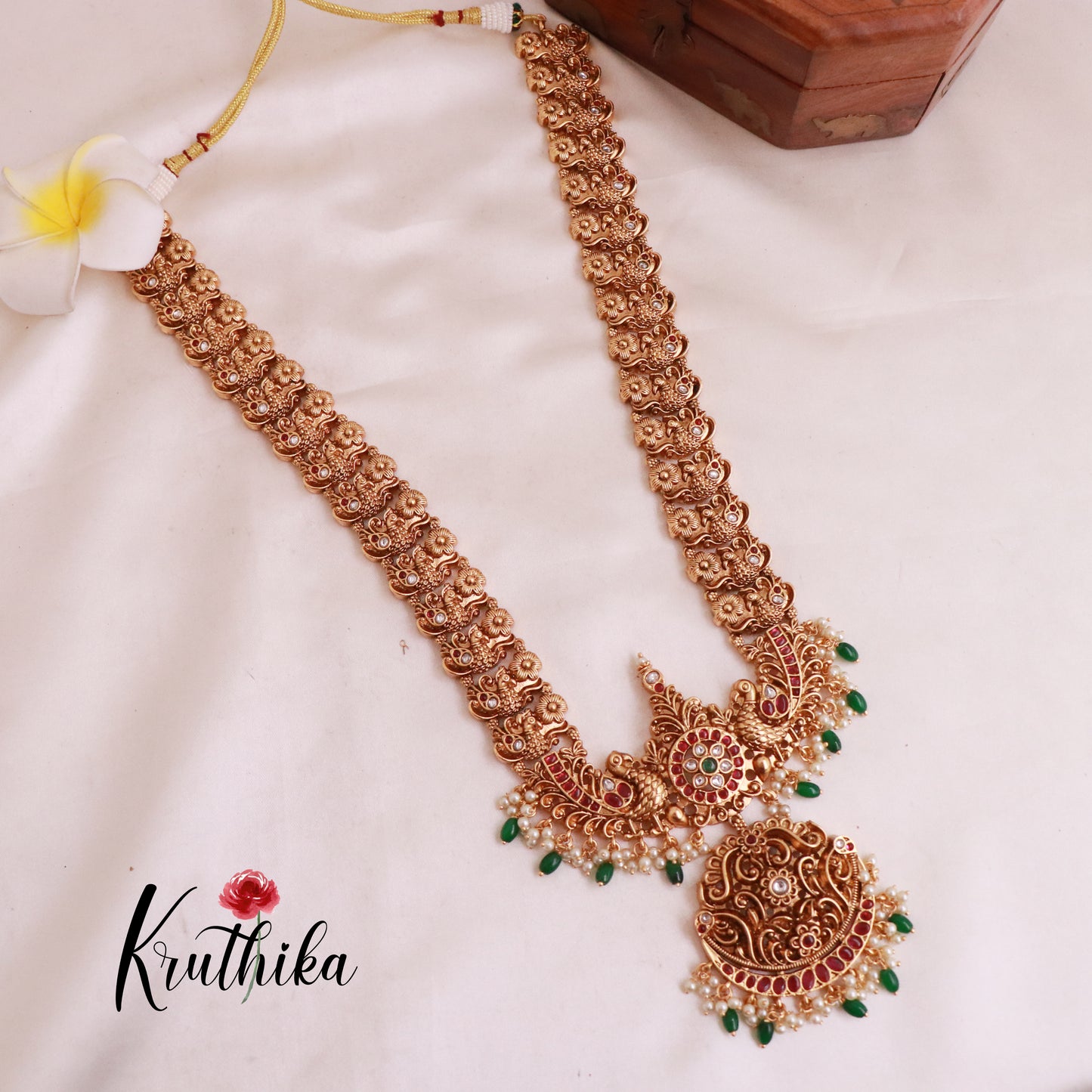 Premium peacock Kemp stones green bead drops haaram LH814
