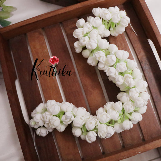 Real-Look full bloom White Jasmine Flowers String (Malle Poolu) Light Weight & Reusable G02