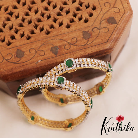 Sparkling Diamond-Finish Gold-Tone AD Bangles B526 (Set of 2)|(Available In 2 Colors)