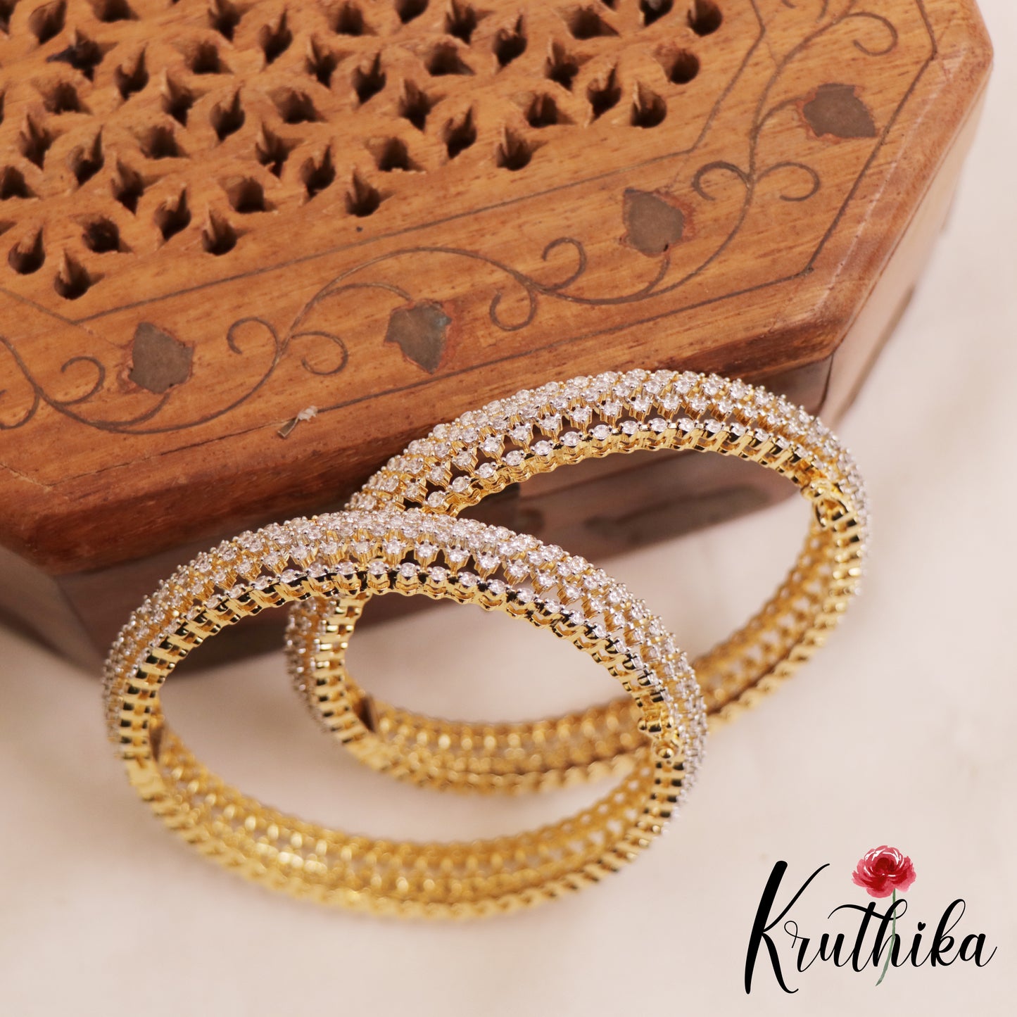 Stunning Diamond-Finish Gold-Tone Openable Bangles (Set Of 2)