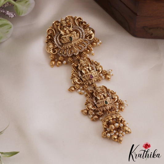 Gorgeous Antique Lakshmi Jhumka Jada Billa With Golden Bead Drops J314