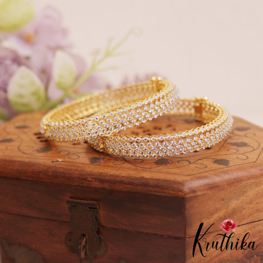 Stunning Diamond-Finish Gold-Tone Openable Bangles B523 (Set Of 2)
