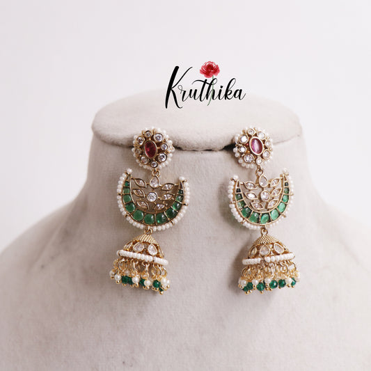 Elegant Kemp Floral Jhumkas With Pearl Drops Earrings E805