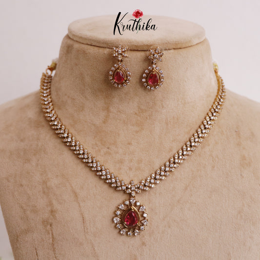 Beautiful CZ Leaf Necklace with Water Drop Pendant Set NC2271 (Available in 2 Colors)