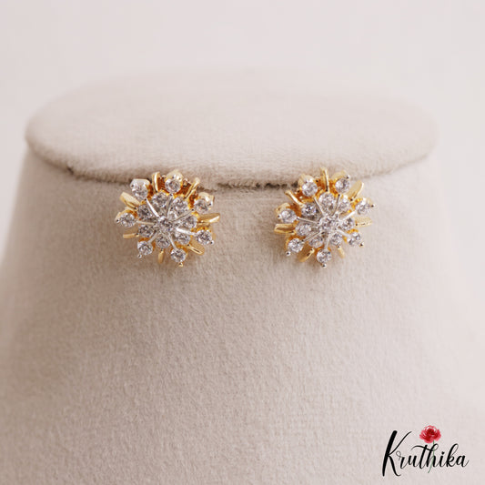 Simple Floral Motifs Gold-Tone CZ Stud Earrings E1121