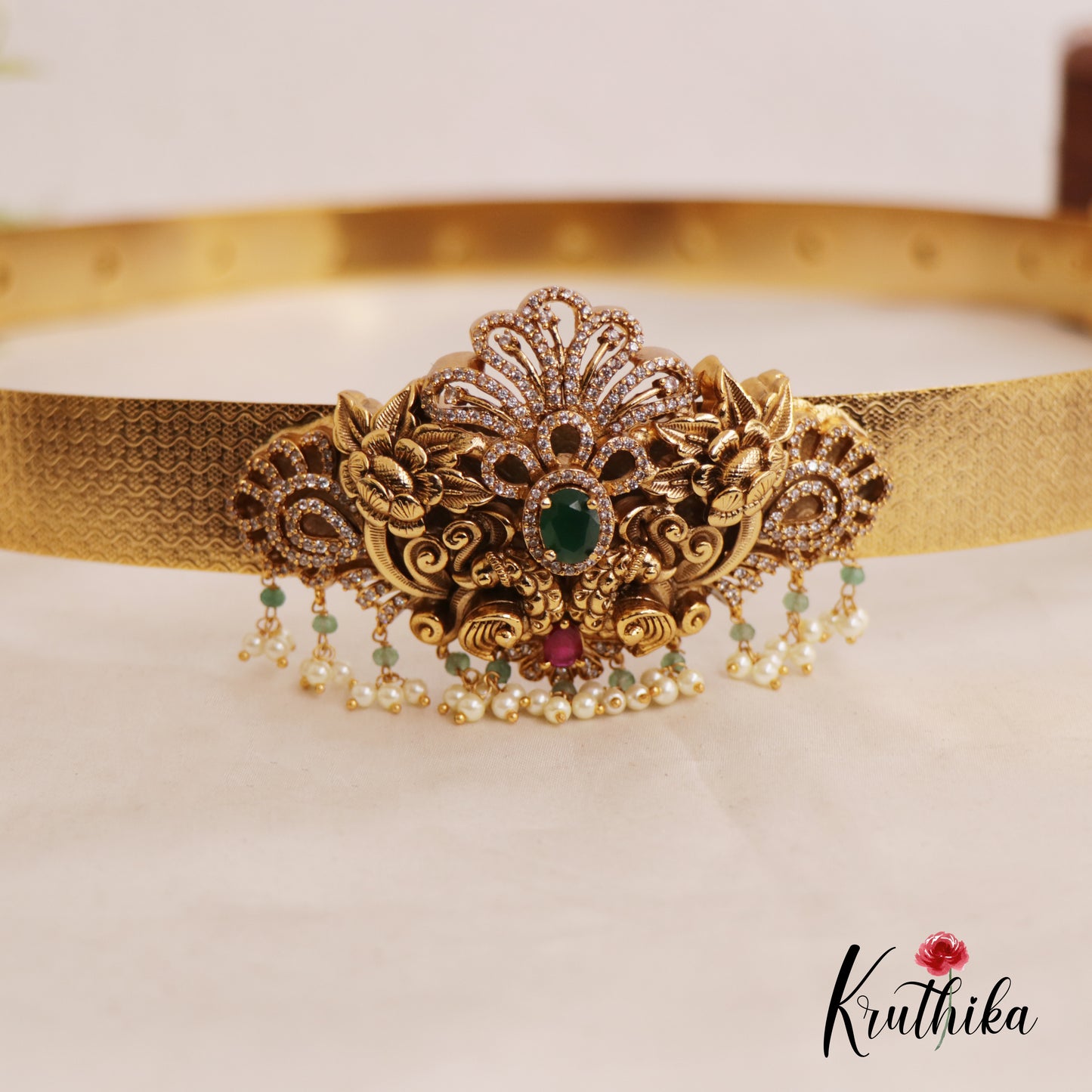 Elegant Floral Hip Belt With Pearl Drops V319