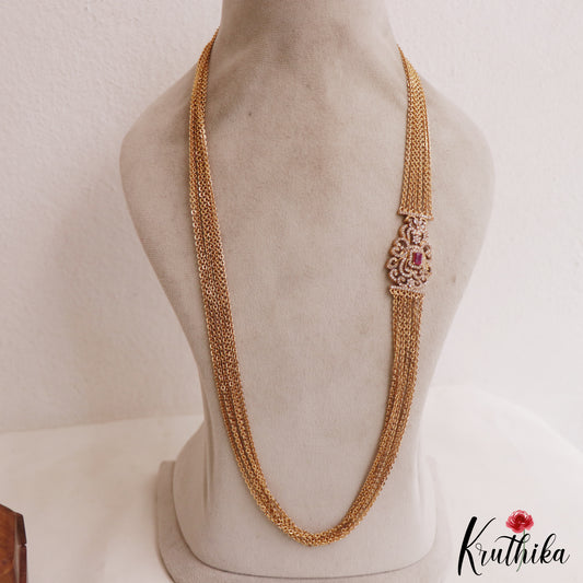 Elegant Multi Layer Vintage Chandra Haaram With Side AD Pendant LH2109