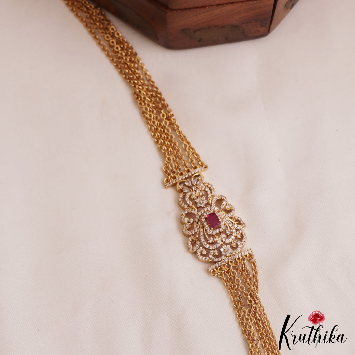 Elegant Multi Layer Vintage Chandra Haaram With Side AD Pendant LH2109