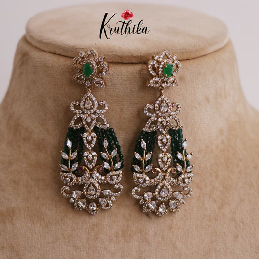 Beautiful CZ Sparkling Beaded Statement Earrings E669 (Available in 2 Colors)