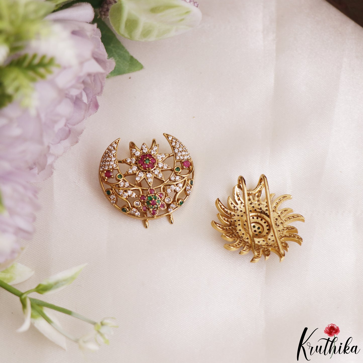 Pretty Floral Motifs Chandra Surya CZ Hair Ornaments J438