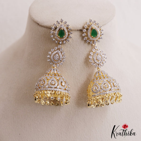 Gorgeous Teardrop Motifs CZ Victorian Jhumkas E1122 (Available In 3 Colors)