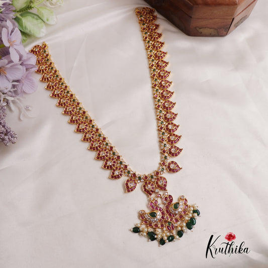 Stunning Traditional Kemp Mango Peacock Haaram With Beads LH2005