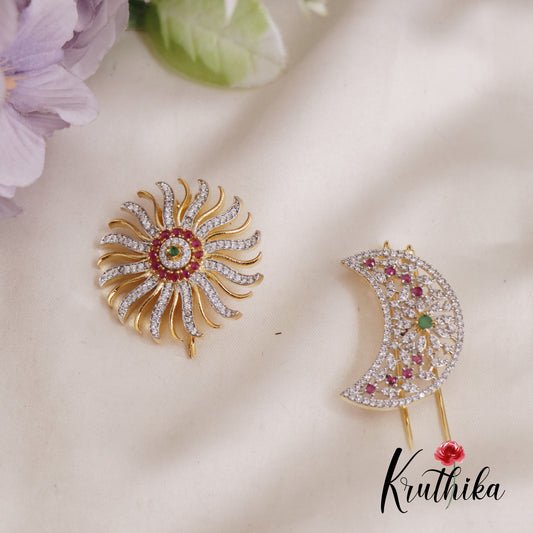 Trendy Floral CZ Sparkling Chandra Surya Hair Ornaments J304